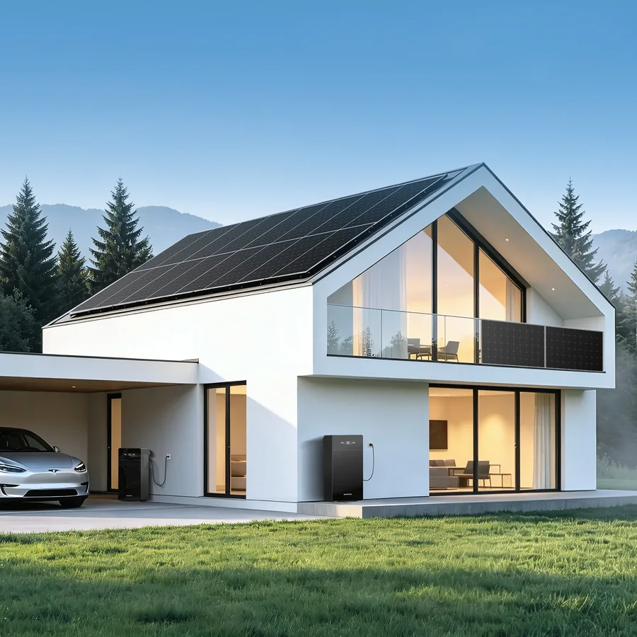 Swiss home with rooftop solar, a wall-mounted battery and an electric car